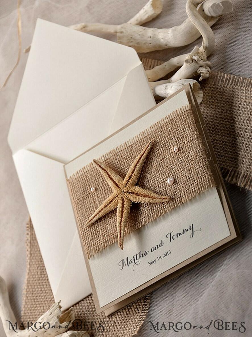 HOCHZEITS EINLADUNGEN Pass zur Liebe / Strandhochzeits-Einladungen Strandhochzeitseinladungen Seestern-Hochzeitseinladungen Zielhochzeit-Karten mit Jute