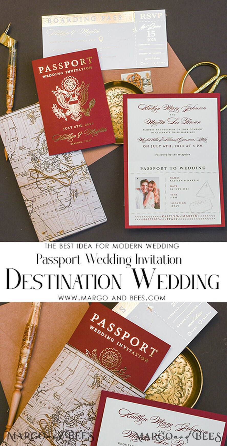HOCHZEITS EINLADUNGEN Pass zur Liebe / Strandhochzeits-Einladungen Maroon Gold Reisepass Hochzeits Einladung, Karten für Hochzeiten mit Karte, Boarding Pass, Burgunder Reisepass Hochzeits Einladungen im Ausland, Einladungen für Zielhochzeiten, Reisekarten Hochzeitsstationery