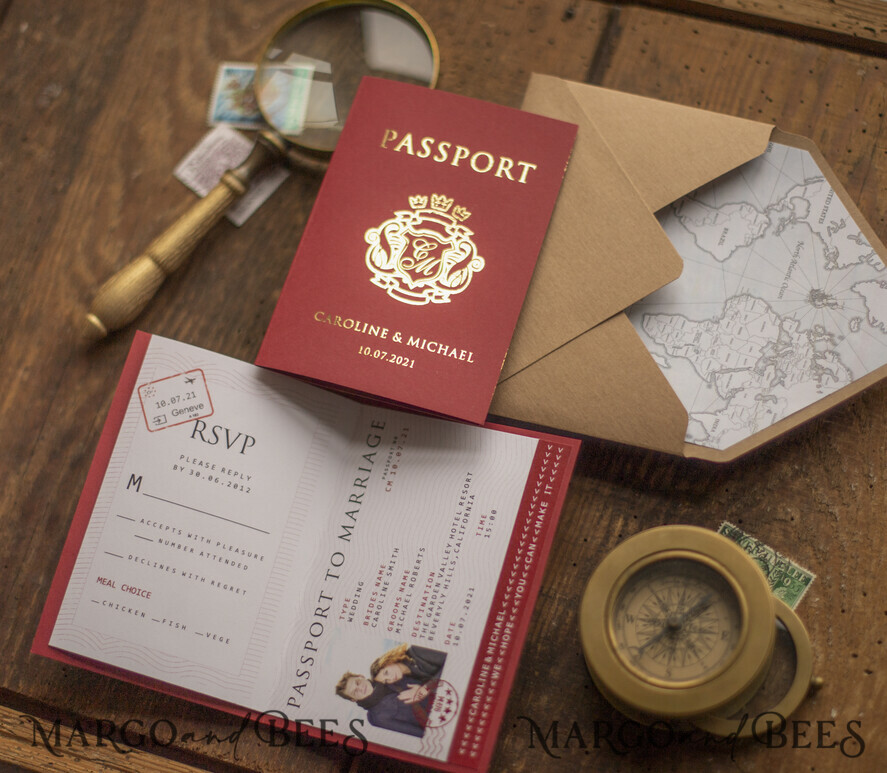 HOCHZEITS EINLADUNGEN Pass zur Liebe / Strandhochzeits-Einladungen Reisepass Hochzeitsinvitationen Suite Gold Hochzeitskarten Flugticket Hochzeitskarten