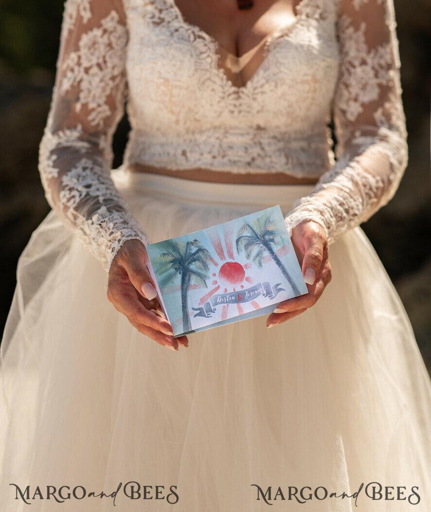 HOCHZEITS EINLADUNGEN Pass zur Liebe / Strandhochzeits-Einladungen Tropische Hochzeitseinladungen Dreifach Hochzeitseinladungen Zielhochzeit Karten