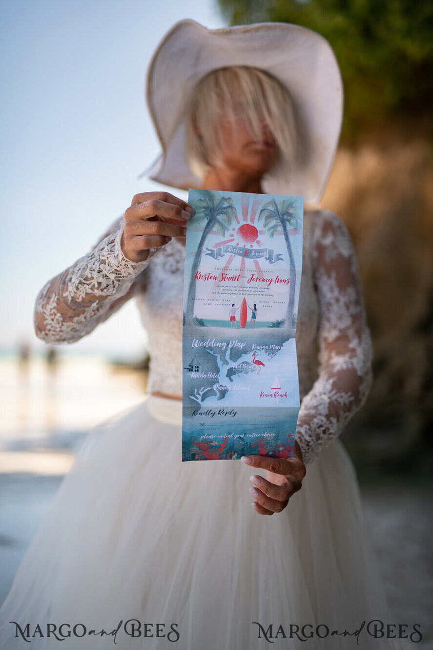 HOCHZEITS EINLADUNGEN Pass zur Liebe / Strandhochzeits-Einladungen Tropische Hochzeitseinladungen Dreifach Hochzeitseinladungen Zielhochzeit Karten