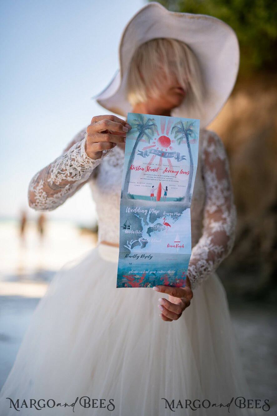 HOCHZEITS EINLADUNGEN Pass zur Liebe / Strandhochzeits-Einladungen Tropische Hochzeitseinladungen Dreifach Hochzeitseinladungen Zielhochzeit Karten