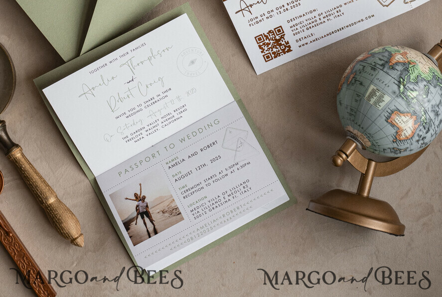 HOCHZEITS EINLADUNGEN Pass zur Liebe / Strandhochzeits-Einladungen Gold Salbeigrün Pass Hochzeitseinladung, Goldene Hochzeitseinladungen Boarding Pass, Grünreise Reisepass Hochzeitseinladungen im Ausland, Hochzeitskarten für Ziel Griechenland, Toskana Reisekarte Hochzeitspapeterie Italien Weltkarte.