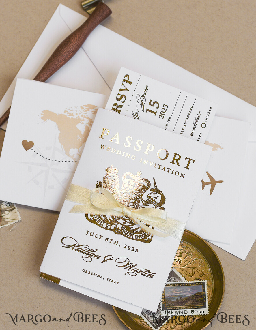 HOCHZEITS EINLADUNGEN Pass zur Liebe / Strandhochzeits-Einladungen Weißgoldene Reisepass-Hochzeitskarte, goldene Flugzeug-Hochzeitskarten Boarding Pass, Reise-Reisepass-Hochzeitskarten im Ausland, Hochzeitskarten für Zielorte, Reise-Karten-Hochzeitsstationery