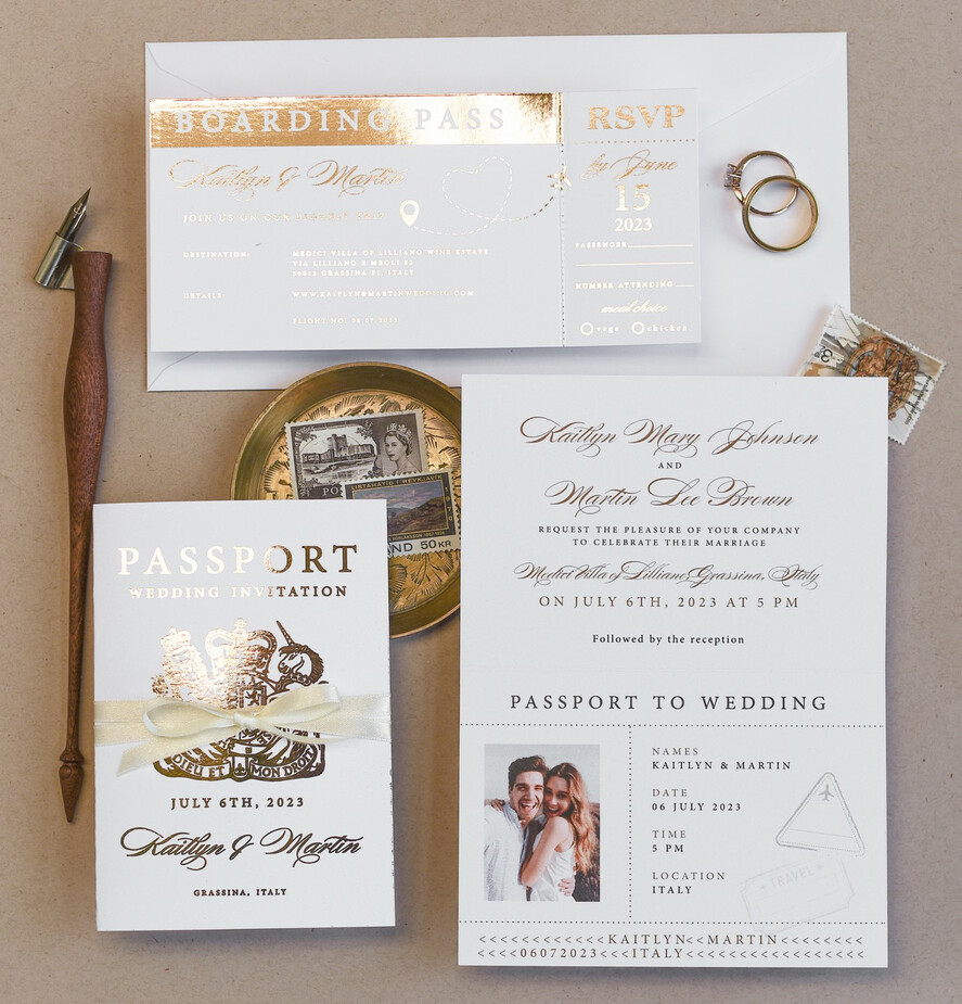HOCHZEITS EINLADUNGEN Pass zur Liebe / Strandhochzeits-Einladungen Weißgoldene Reisepass-Hochzeitskarte, goldene Flugzeug-Hochzeitskarten Boarding Pass, Reise-Reisepass-Hochzeitskarten im Ausland, Hochzeitskarten für Zielorte, Reise-Karten-Hochzeitsstationery