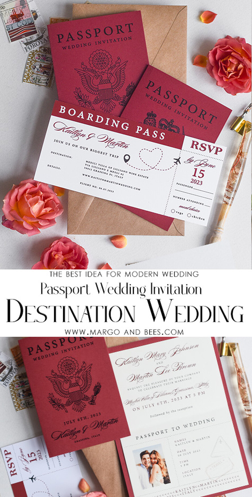 HOCHZEITS EINLADUNGEN Pass zur Liebe / Strandhochzeits-Einladungen Schöne Hochzeitseinladungen, Destination Elopement Papeterie, Pass wedding invitations