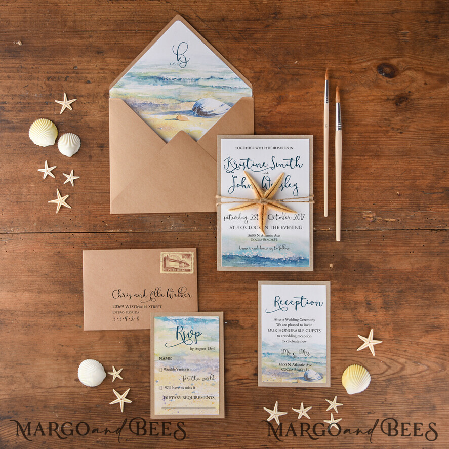 HOCHZEITS EINLADUNGEN Pass zur Liebe / Strandhochzeits-Einladungen einzigartige Hochzeitsstationery, Kraftpapier