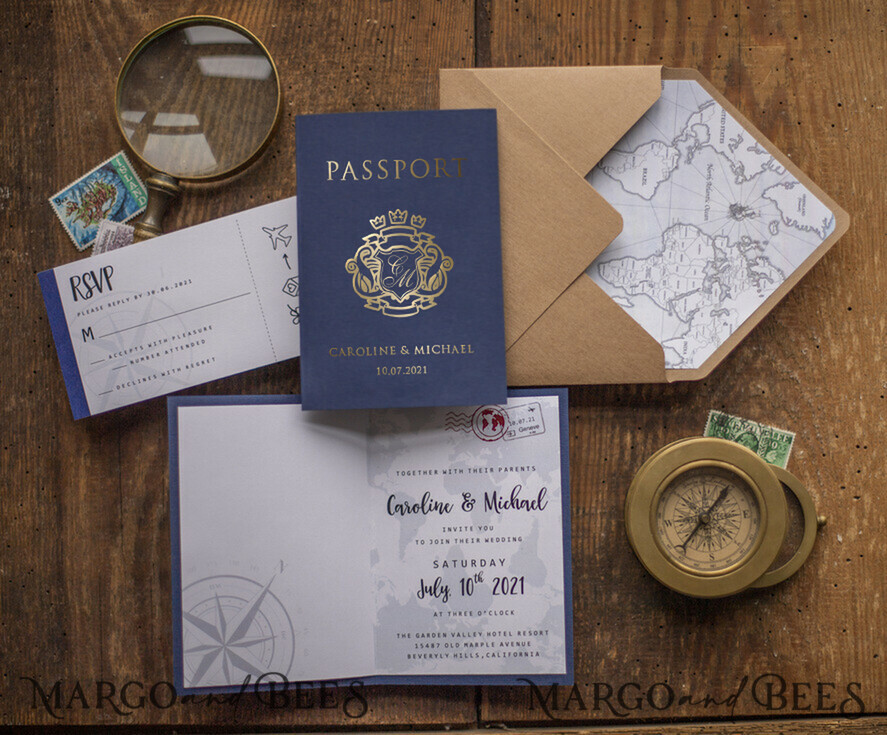 HOCHZEITS EINLADUNGEN Pass zur Liebe / Strandhochzeits-Einladungen Passausweis Hochzeitskarten-Set Reise Hochzeits-Einladungen Flugticket Hochzeitskarten