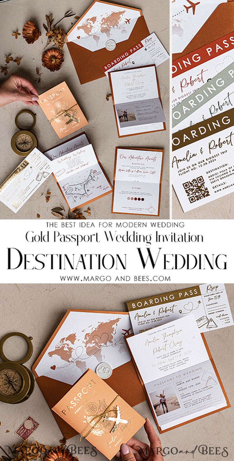 HOCHZEITS EINLADUNGEN Pass zur Liebe / Strandhochzeits-Einladungen Gold Terrakotta Reisepass Hochzeits Einladung, Gebranntes Orange Gold Hochzeitskarten Boarding Pass, Reise Reisepass Hochzeits Einladungen im Ausland, Destination Hochzeit Einladungen, Reisekarte Hochzeitsstationär