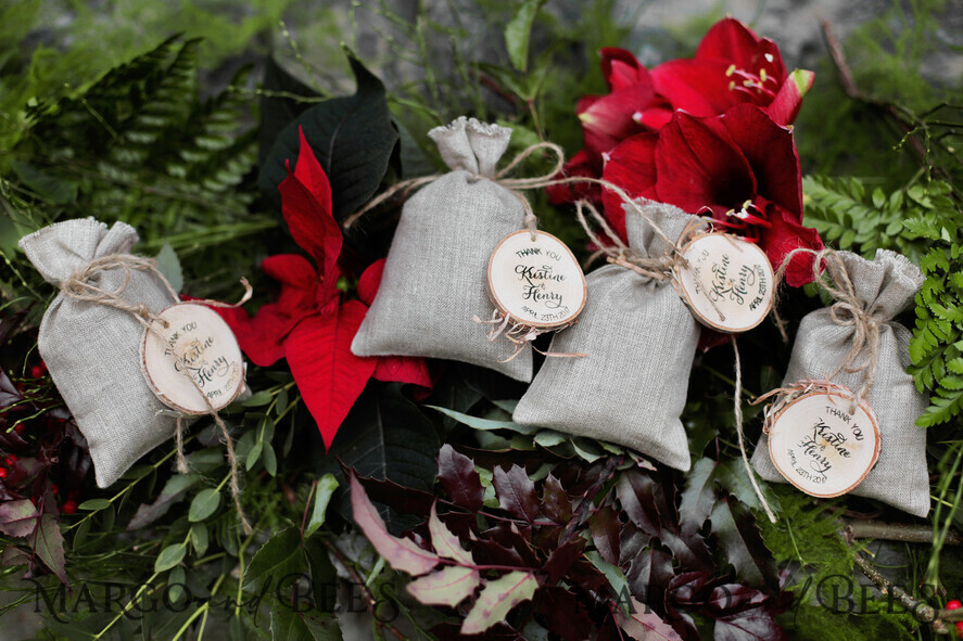 HOCHZEITSGESCHENKE Shabby Chic Leinen Geschenkbeutel Hochzeitsdanksagungs-Geschenke, ländlich schicke Taschen