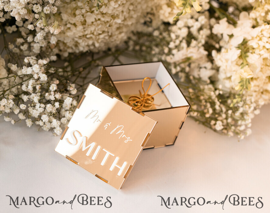 RINGTRÄGERBOXEN & KISSEN Klarer Gold-Acrylringbox Ringbox für die Hochzeitszeremonie 3 Ringe, Spiegel-Acryl Goldene Hochzeitsringbox für die Zeremonie, Boho Glam Hochzeitsringboxen, Luxuriöse Acryl Goldringbox doppelte individuelle Farben.