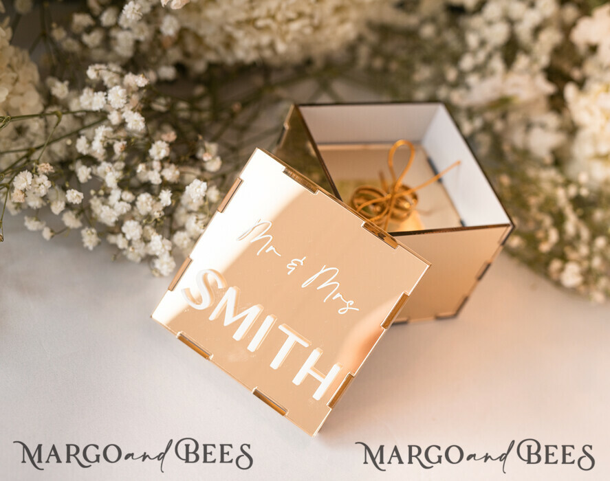 RINGTRÄGERBOXEN & KISSEN Klarer Gold-Acrylringbox Ringbox für die Hochzeitszeremonie 3 Ringe, Spiegel-Acryl Goldene Hochzeitsringbox für die Zeremonie, Boho Glam Hochzeitsringboxen, Luxuriöse Acryl Goldringbox doppelte individuelle Farben.