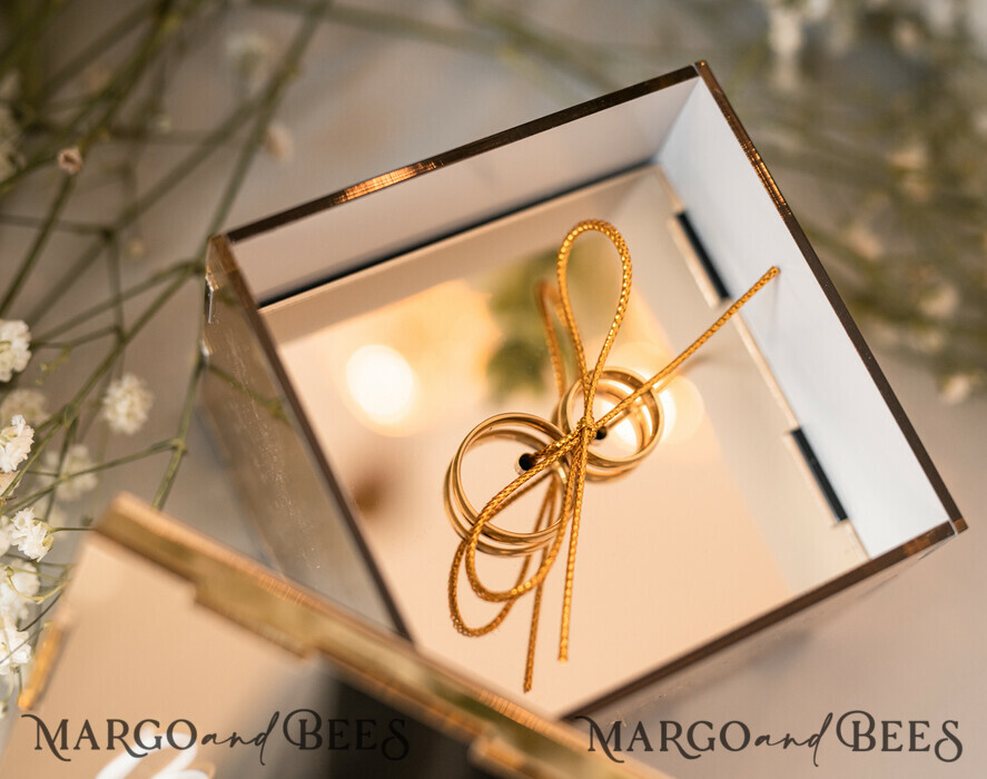 RINGTRÄGERBOXEN & KISSEN Klarer Gold-Acrylringbox Ringbox für die Hochzeitszeremonie 3 Ringe, Spiegel-Acryl Goldene Hochzeitsringbox für die Zeremonie, Boho Glam Hochzeitsringboxen, Luxuriöse Acryl Goldringbox doppelte individuelle Farben.