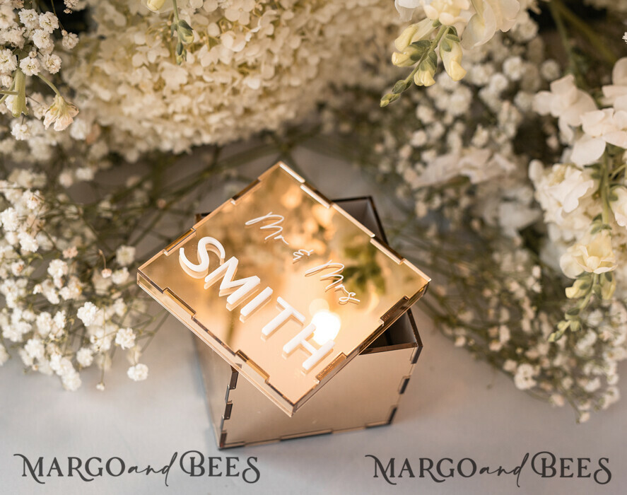 RINGTRÄGERBOXEN & KISSEN Klarer Gold-Acrylringbox Ringbox für die Hochzeitszeremonie 3 Ringe, Spiegel-Acryl Goldene Hochzeitsringbox für die Zeremonie, Boho Glam Hochzeitsringboxen, Luxuriöse Acryl Goldringbox doppelte individuelle Farben.