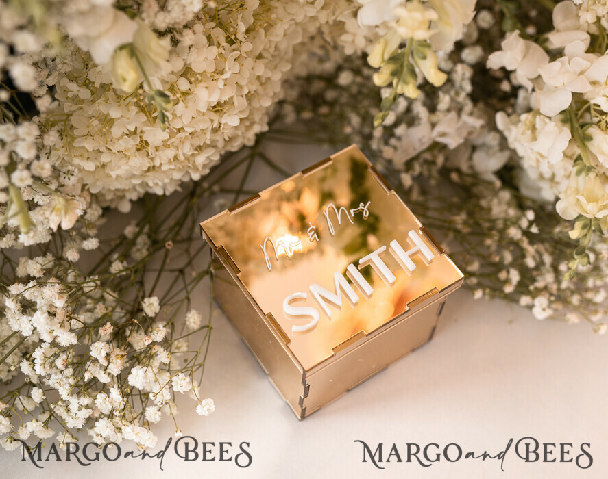 RINGTRÄGERBOXEN & KISSEN Klarer Gold-Acrylringbox Ringbox für die Hochzeitszeremonie 3 Ringe, Spiegel-Acryl Goldene Hochzeitsringbox für die Zeremonie, Boho Glam Hochzeitsringboxen, Luxuriöse Acryl Goldringbox doppelte individuelle Farben.