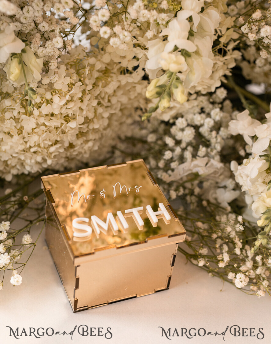RINGTRÄGERBOXEN & KISSEN Klarer Gold-Acrylringbox Ringbox für die Hochzeitszeremonie 3 Ringe, Spiegel-Acryl Goldene Hochzeitsringbox für die Zeremonie, Boho Glam Hochzeitsringboxen, Luxuriöse Acryl Goldringbox doppelte individuelle Farben.