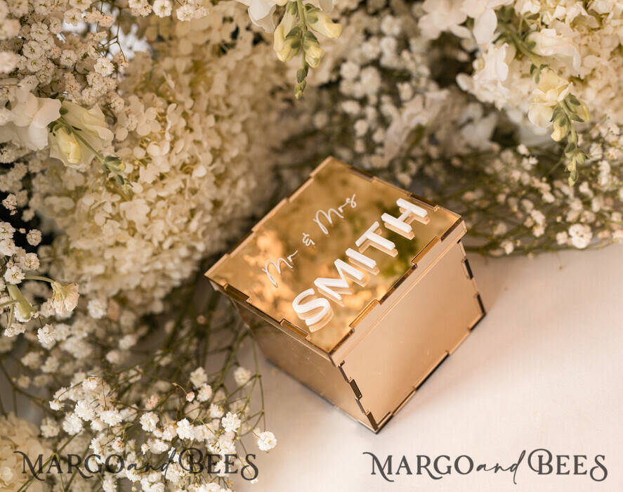 RINGTRÄGERBOXEN & KISSEN Klarer Gold-Acrylringbox Ringbox für die Hochzeitszeremonie 3 Ringe, Spiegel-Acryl Goldene Hochzeitsringbox für die Zeremonie, Boho Glam Hochzeitsringboxen, Luxuriöse Acryl Goldringbox doppelte individuelle Farben.