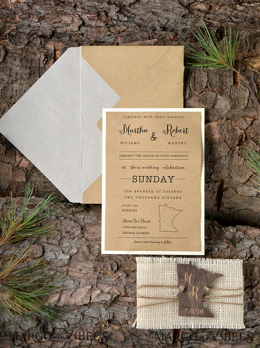 HOCHZEITS EINLADUNGEN Wald / Berge / Waldlandschaft Thema rustikale Holzbriefpapier