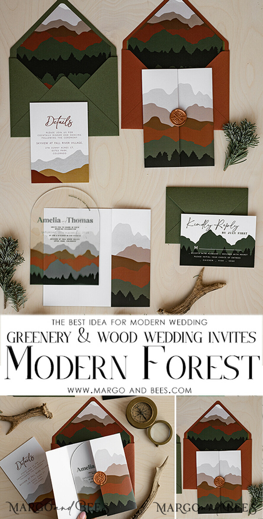 HOCHZEITS EINLADUNGEN Wald / Berge / Waldlandschaft Thema Bergmodernes Bogen-Acryl-Hochzeitseinladung-Set, moderne Arizona-Hochzeitseinladungen, klare Plexiglassuite-Hochzeitskarten, terrakotta Hochzeitseinladungen, Hochzeits-Einladungsset mit Bergen, salbeigrüne Hochzeitseinladung aus Plexiglas.