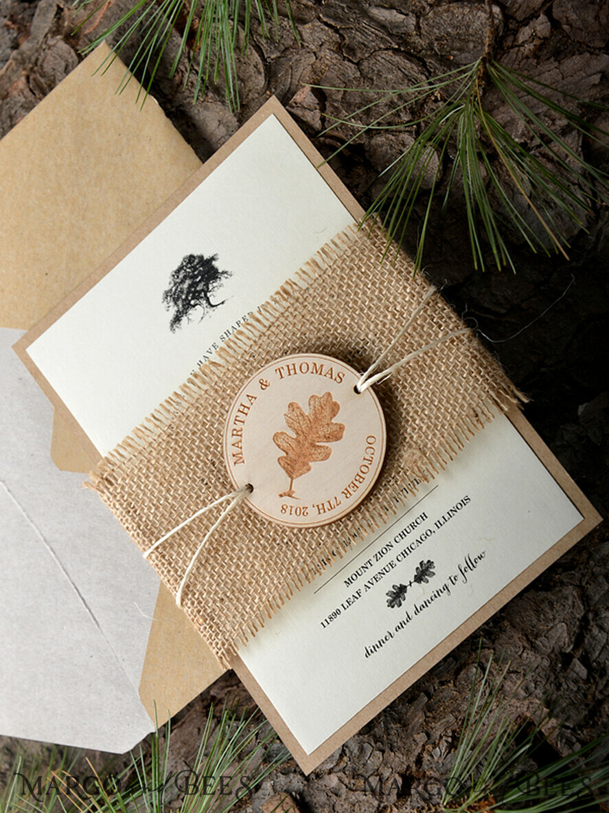 HOCHZEITS EINLADUNGEN Wald / Berge / Waldlandschaft Thema rustikale Holzbriefpapier