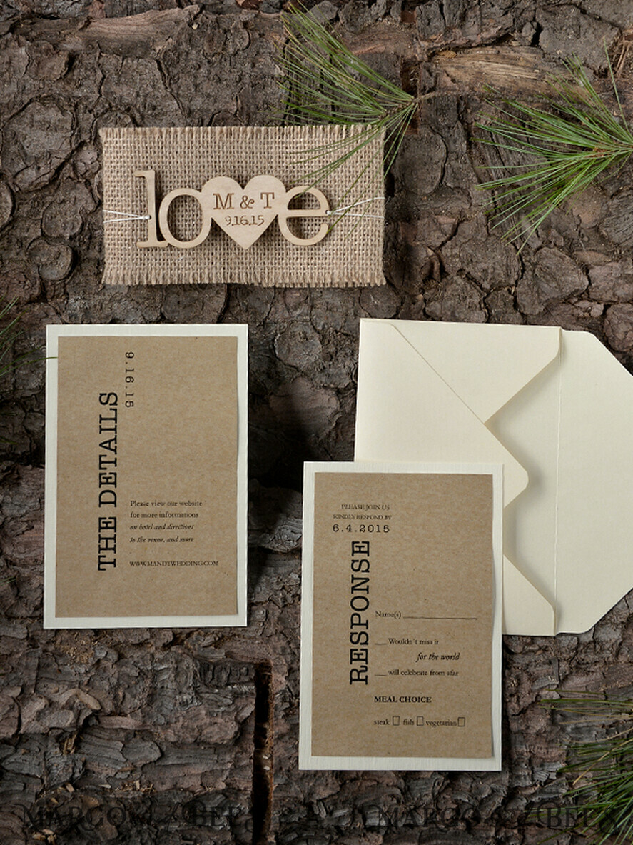 HOCHZEITS EINLADUNGEN Wald / Berge / Waldlandschaft Thema rustikale Holzbriefpapier