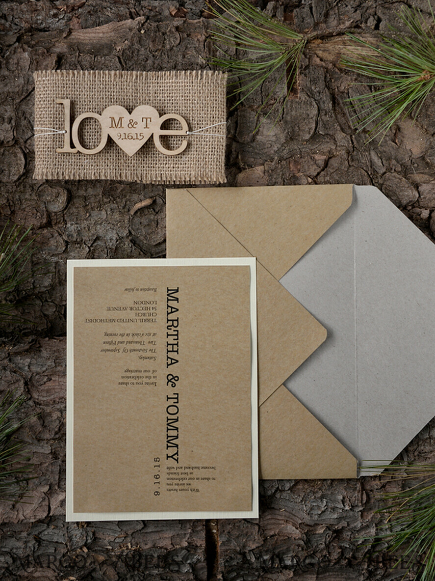 HOCHZEITS EINLADUNGEN Wald / Berge / Waldlandschaft Thema rustikale Holzbriefpapier