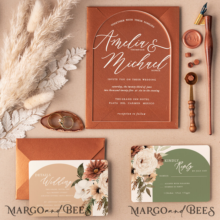 HOCHZEITS EINLADUNGEN Elegante Einladungen Klassische Karten Bogen Acryl Hochzeitskarten online, Elegante Terrakotta Hochzeitskarten Suite • Luxuriöse Plexi Hochzeitskarten • Bogen Herbst Hochzeitsstationery