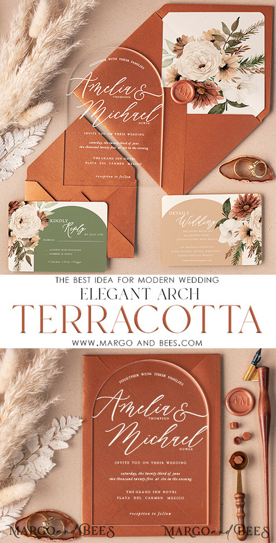 HOCHZEITS EINLADUNGEN Elegante Einladungen Klassische Karten Bogen Acryl Hochzeitskarten online, Elegante Terrakotta Hochzeitskarten Suite • Luxuriöse Plexi Hochzeitskarten • Bogen Herbst Hochzeitsstationery