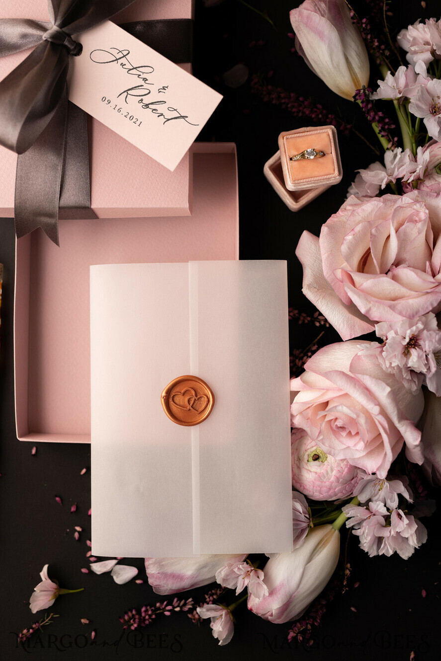 HOCHZEITS EINLADUNGEN Elegante Einladungen Klassische Karten Romantische Blush Pink Box Hochzeitseinladungen Suite, Elegante erschwingliche Hochzeitseinladungen, Luxus Acryl Plexi Hochzeitseinladungen, Glamour Vellum Hochzeitseinladungen