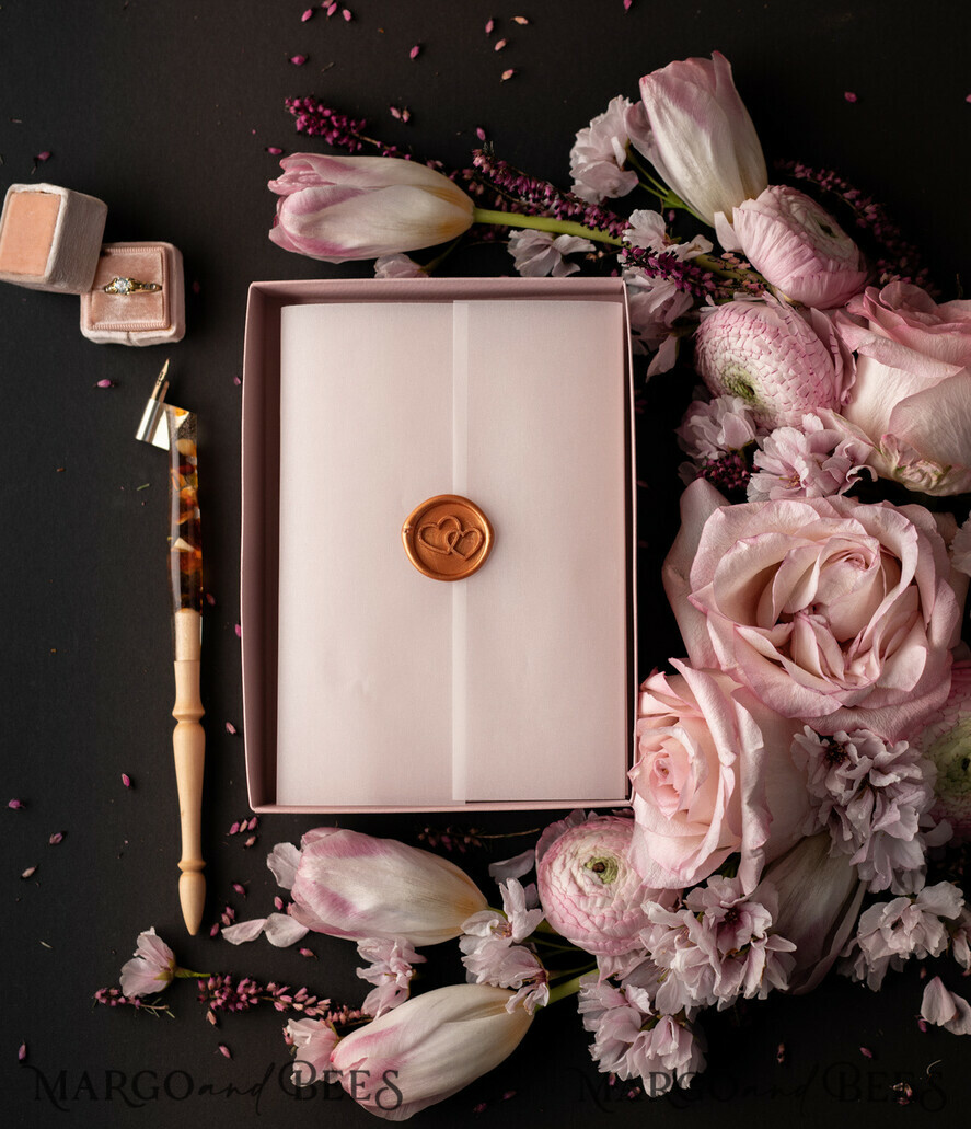 HOCHZEITS EINLADUNGEN Elegante Einladungen Klassische Karten Romantische Blush Pink Box Hochzeitseinladungen Suite, Elegante erschwingliche Hochzeitseinladungen, Luxus Acryl Plexi Hochzeitseinladungen, Glamour Vellum Hochzeitseinladungen