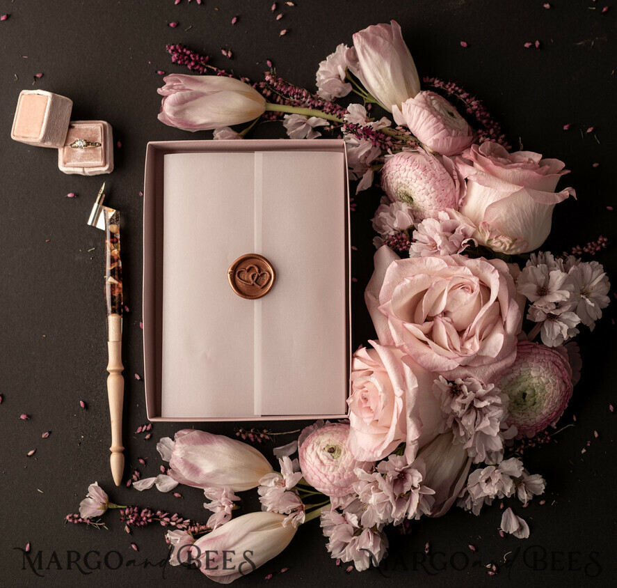 HOCHZEITS EINLADUNGEN Elegante Einladungen Klassische Karten Romantische Blush Pink Box Hochzeitseinladungen Suite, Elegante erschwingliche Hochzeitseinladungen, Luxus Acryl Plexi Hochzeitseinladungen, Glamour Vellum Hochzeitseinladungen
