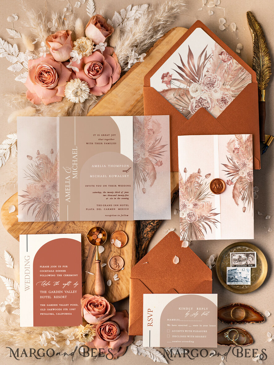 HOCHZEITS EINLADUNGEN Elegante Einladungen Klassische Karten Terracotta Acryl Hochzeitskarten, elegante Herbsthochzeitseinladung Suite • Luxus Kupfer Hochzeits Einladung Suite • Terracotta Hochzeitsstationery