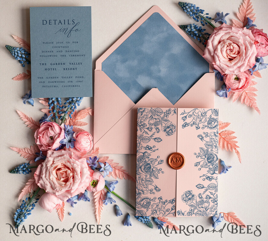 HOCHZEITS EINLADUNGEN Elegante Einladungen Klassische Karten Samtene Blush-Pink moderne Hochzeitskarten, Acryl gefrorene blaue pinke Hochzeitskarten, Plexi-Hochzeitskarten, Luxus blaue Blush-Pink Hochzeitskarten