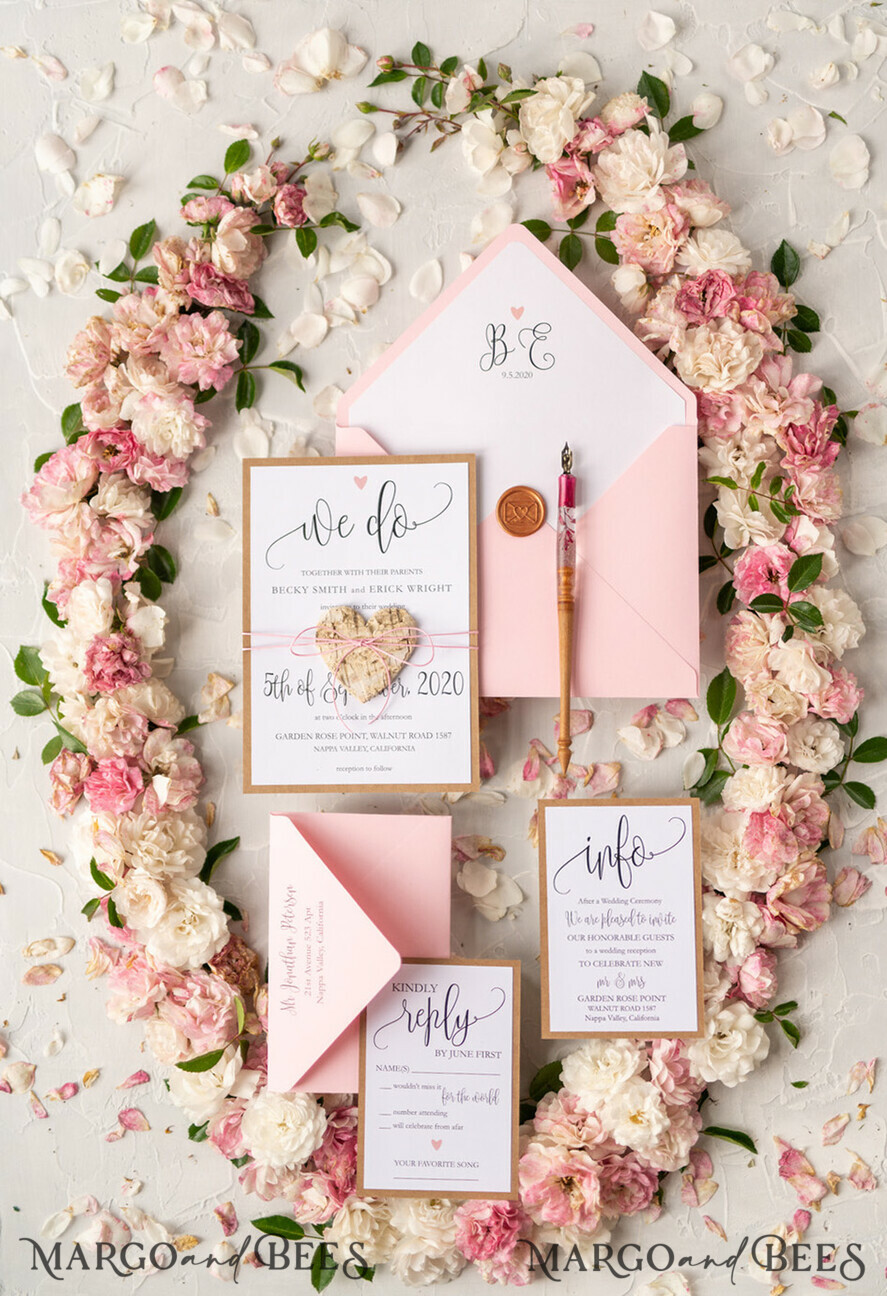 HOCHZEITS EINLADUNGEN Elegante Einladungen Klassische Karten Vintage Holzhochzeitskarten, elegante Birkenherz-Hochzeitseinladungen, maßgeschneiderte pinke Hochzeitseinladungen, handgemachte Hochzeitspapeterie.
