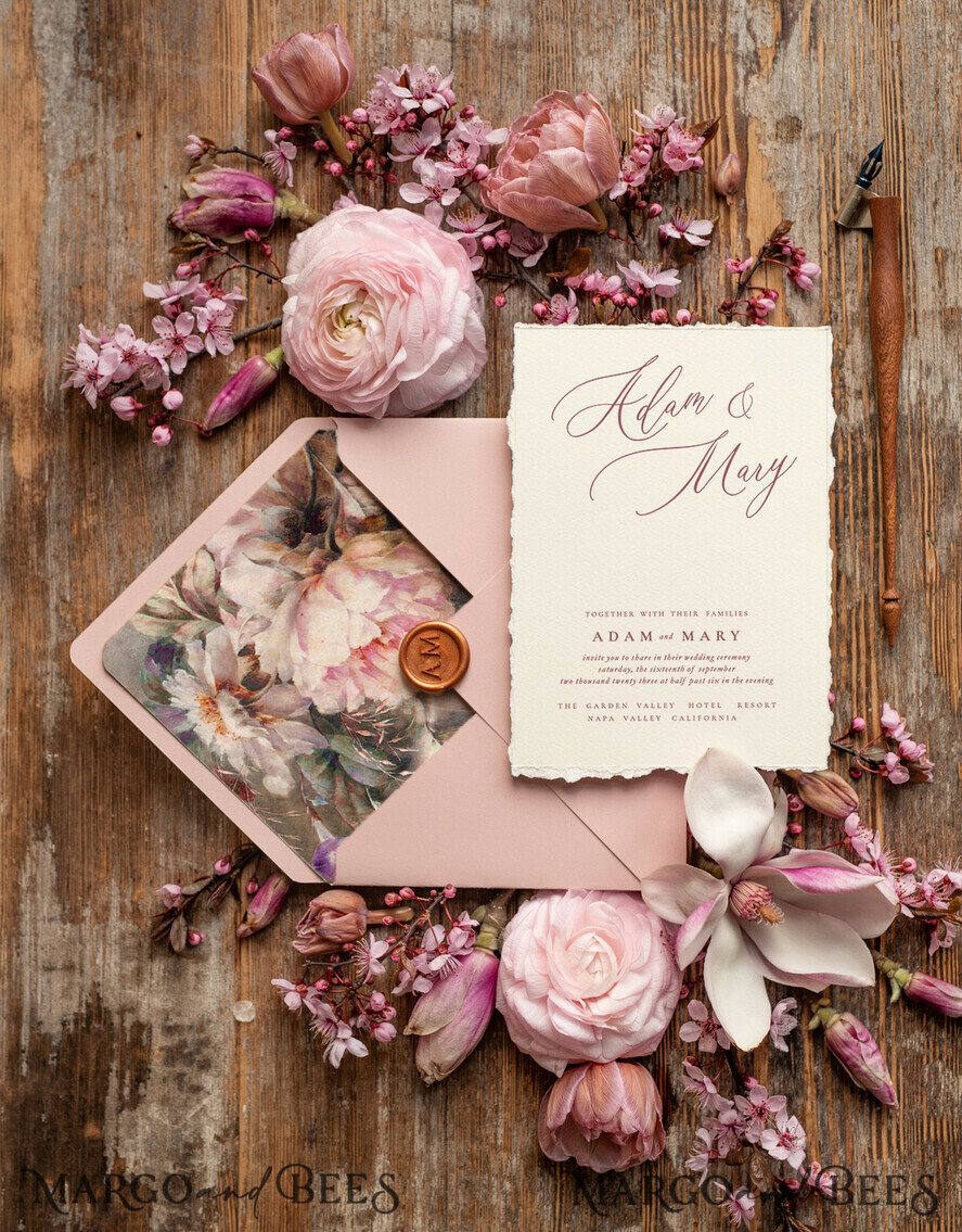 HOCHZEITS EINLADUNGEN Elegante Einladungen Klassische Karten Maßgeschneiderte pinke Hochzeitseinladungen, elegante Fine-Art-Hochzeitseinladungen, Vintage-Blush-Pink-Einladungsset, minimalistische Hochzeitsstationery.