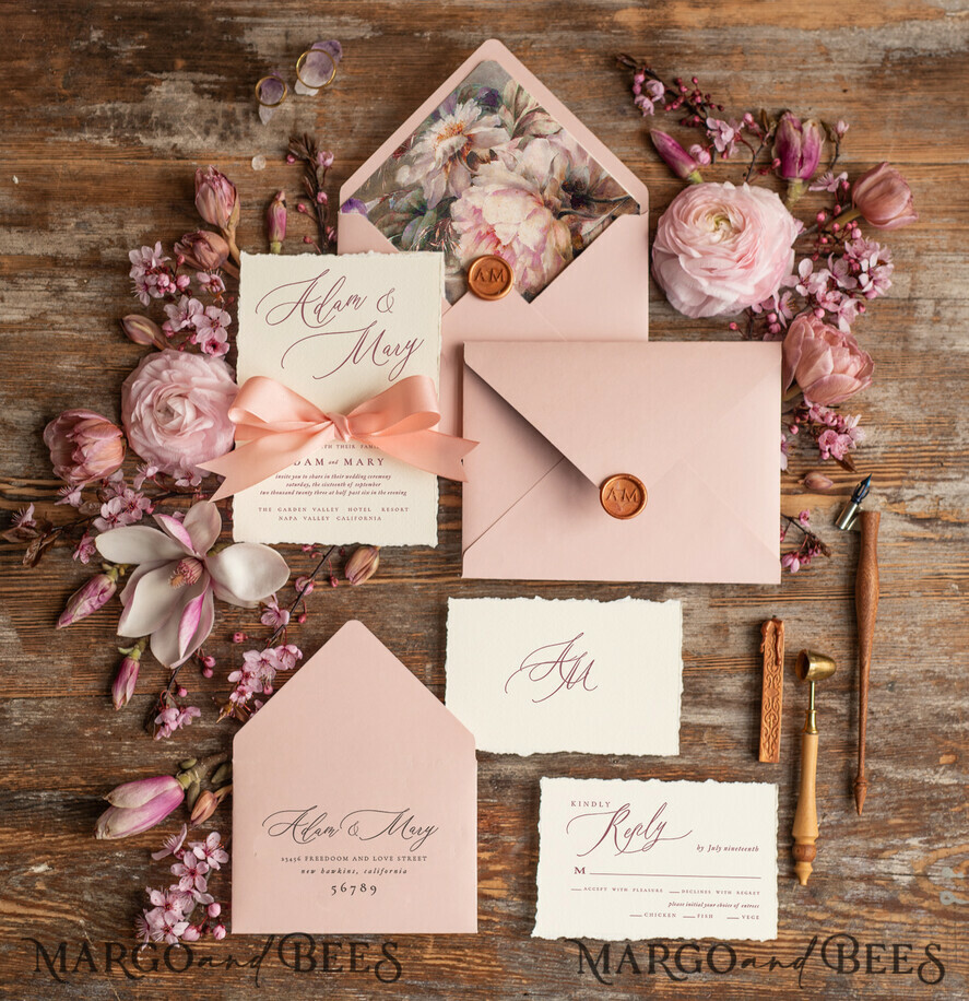 HOCHZEITS EINLADUNGEN Elegante Einladungen Klassische Karten Maßgeschneiderte pinke Hochzeitseinladungen, elegante Fine-Art-Hochzeitseinladungen, Vintage-Blush-Pink-Einladungsset, minimalistische Hochzeitsstationery.