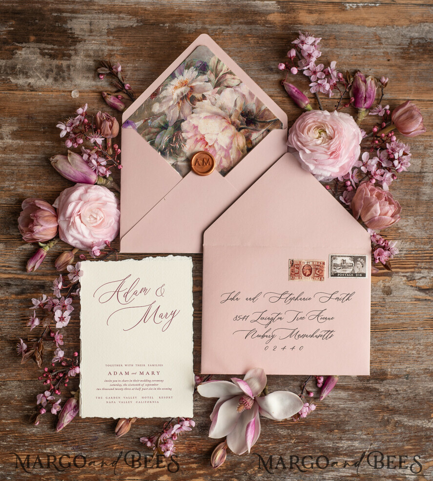 HOCHZEITS EINLADUNGEN Elegante Einladungen Klassische Karten Maßgeschneiderte pinke Hochzeitseinladungen, elegante Fine-Art-Hochzeitseinladungen, Vintage-Blush-Pink-Einladungsset, minimalistische Hochzeitsstationery.