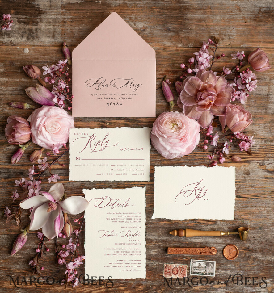 HOCHZEITS EINLADUNGEN Elegante Einladungen Klassische Karten Maßgeschneiderte pinke Hochzeitseinladungen, elegante Fine-Art-Hochzeitseinladungen, Vintage-Blush-Pink-Einladungsset, minimalistische Hochzeitsstationery.