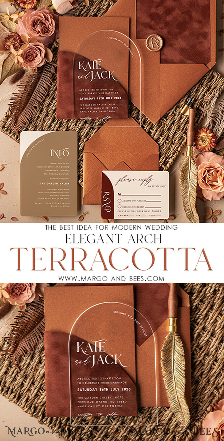 HOCHZEITS EINLADUNGEN Elegante Einladungen Klassische Karten Luxus Arch Terracotta Acryl Hochzeitskarten, Samt Tasche Moderne Hochzeitskarten, Herbst Boho Plexi Hochzeits Einladung Suite, Terracotta Arch Moderne Hochzeits Einladungen, Elegante Samt Hochzeitsstationery