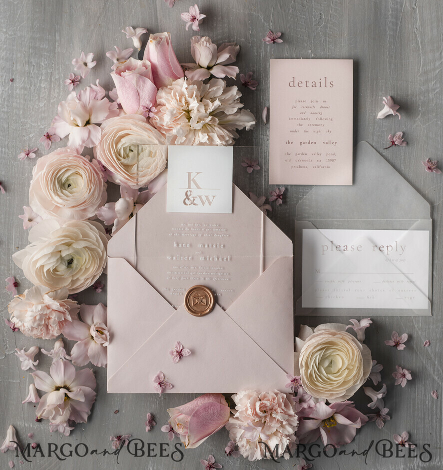 HOCHZEITS EINLADUNGEN Elegante Einladungen Klassische Karten Stylische Blush-Pink-Acryl-Hochzeitskarte, elegante Acryl-Hochzeitseinladungen • Klare moderne Hochzeitseinladungsreihe • Luxuriöse pinke Hochzeitskarten