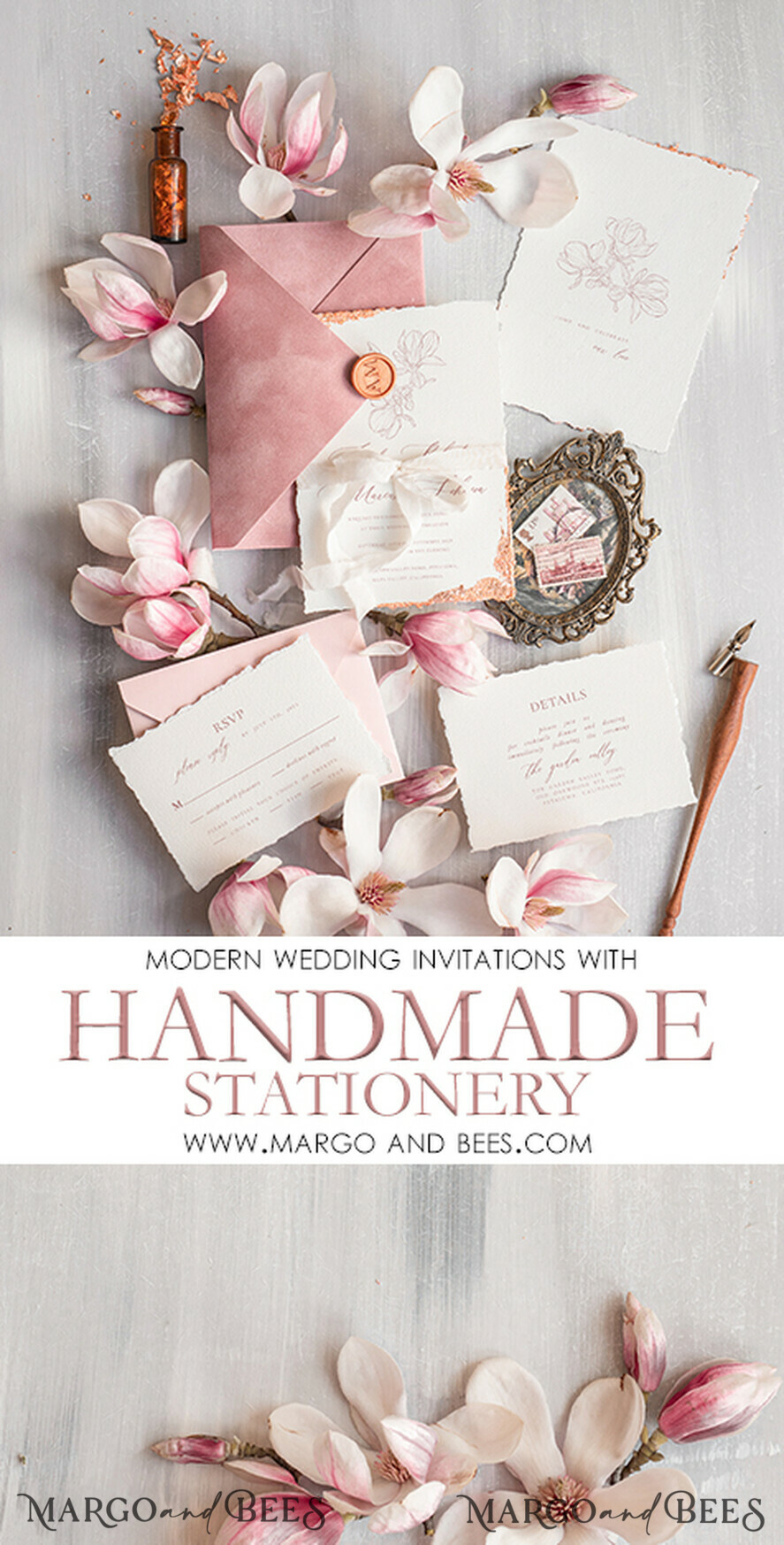HOCHZEITS EINLADUNGEN Elegante Einladungen Klassische Karten Blush Pink Das Hochzeitseinladungsset, Luxushochzeitseinladungen Samtumschlag, Elegante Hochzeitseinladung Suite, Goldene Deckle-Kante Papierhochzeitseinladungen