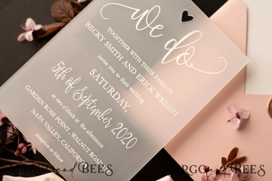 HOCHZEITS EINLADUNGEN Elegante Einladungen Klassische Karten Luxus Gefrorene Acryl Plexi Hochzeits Einladungen, Romantische Blush Pink Hochzeits Einladungen, Elegante Pfingstrose Hochzeitskarten, Minimalistische Hochzeitsstationery