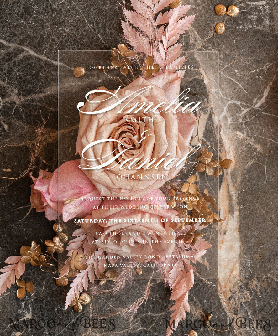 HOCHZEITS EINLADUNGEN Gold / Roségold / Silber / Glitzer Marmor Acryl Hochzeitseinladungen Karte, Glamour Blush Pink Samt Hochzeitseinladung Suite, Golden Marmor Hochzeitspapeterie, Plexi Luxus Hochzeitseinladungen