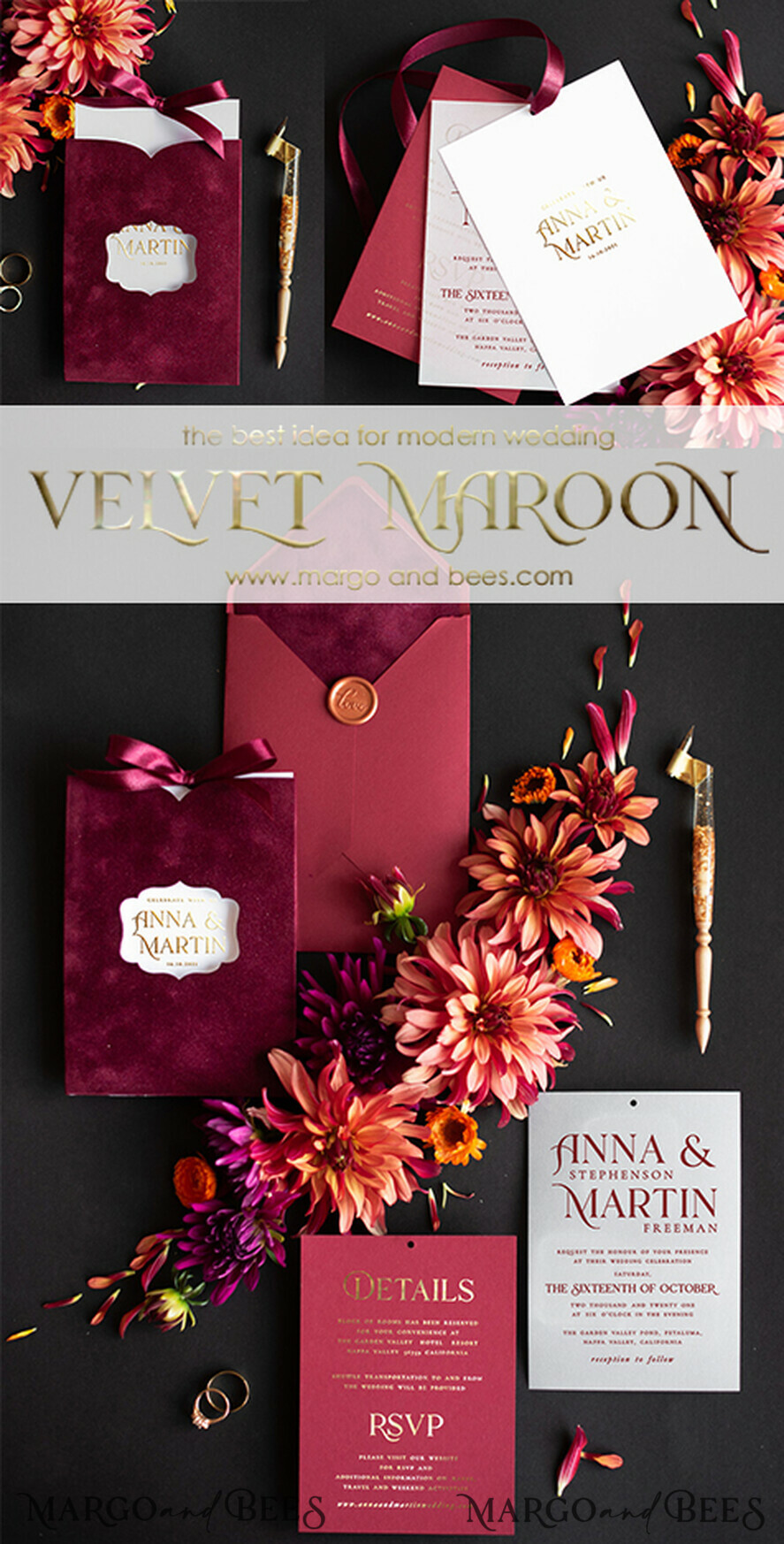 HOCHZEITS EINLADUNGEN Gold / Roségold / Silber / Glitzer Romantische Rote Samt Hochzeitseinladungen, Luxuriöse Goldfolien-Hochzeitskarten, Maßgeschneiderte Burgunderfarbene Pocket-Hochzeitseinladungen, Glamouröse Arabische Hochzeitseinladung Suite.