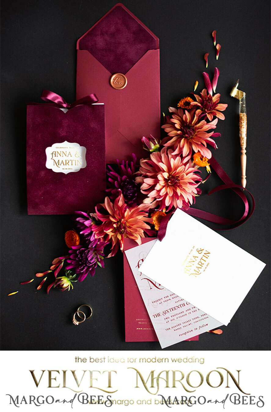 HOCHZEITS EINLADUNGEN Gold / Roségold / Silber / Glitzer Romantische Rote Samt Hochzeitseinladungen, Luxuriöse Goldfolien-Hochzeitskarten, Maßgeschneiderte Burgunderfarbene Pocket-Hochzeitseinladungen, Glamouröse Arabische Hochzeitseinladung Suite.