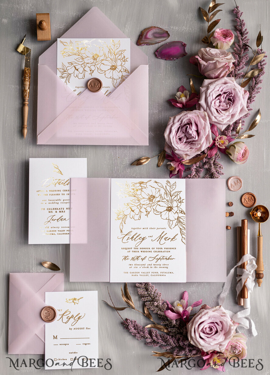 HOCHZEITS EINLADUNGEN Gold / Roségold / Silber / Glitzer Maßgeschneiderte minimalistische Hochzeitseinladungsreihe, romantische Blush-Pink-Hochzeitskarten, glamouröse Goldfolien-Hochzeitseinladungen, luxuriöse Hochzeitsstationery.