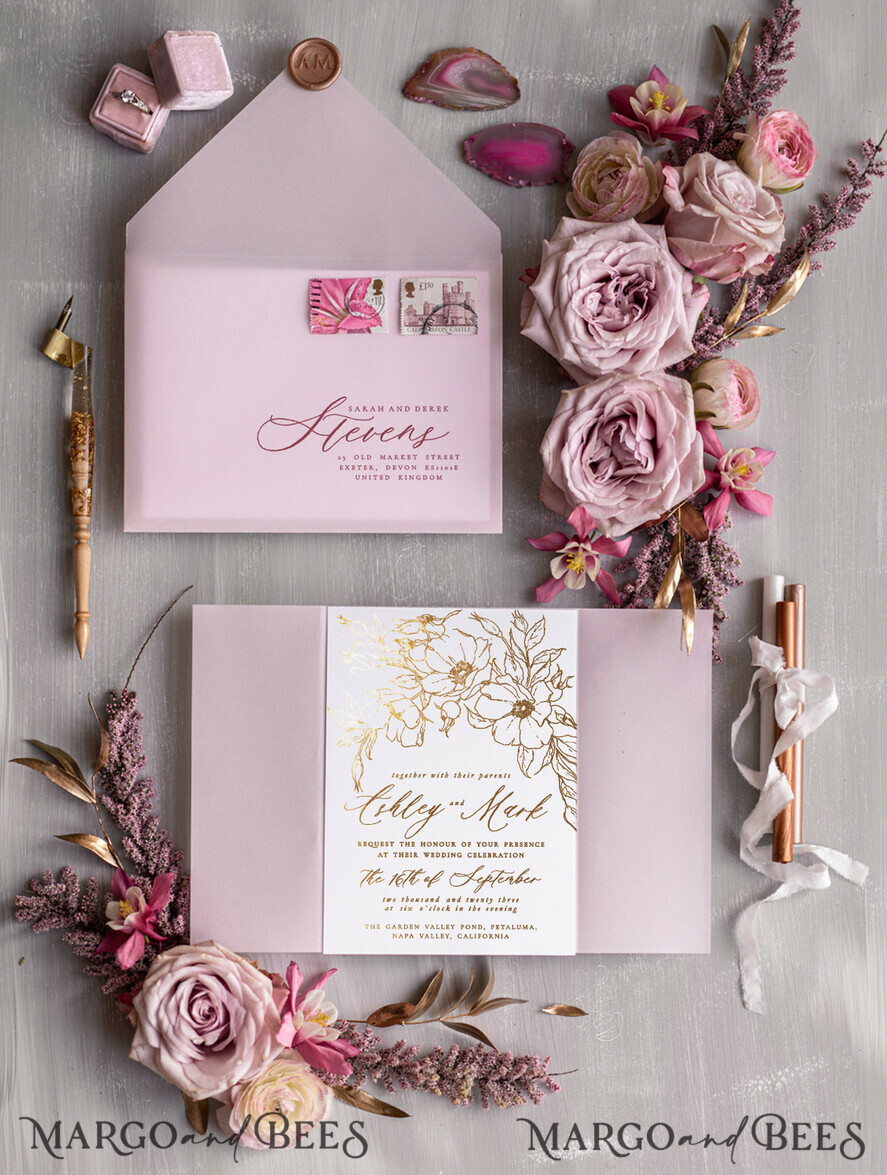 HOCHZEITS EINLADUNGEN Gold / Roségold / Silber / Glitzer Maßgeschneiderte minimalistische Hochzeitseinladungsreihe, romantische Blush-Pink-Hochzeitskarten, glamouröse Goldfolien-Hochzeitseinladungen, luxuriöse Hochzeitsstationery.