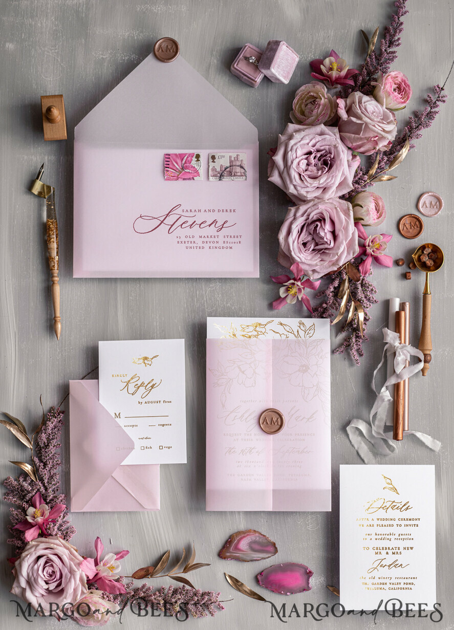 HOCHZEITS EINLADUNGEN Gold / Roségold / Silber / Glitzer Maßgeschneiderte minimalistische Hochzeitseinladungsreihe, romantische Blush-Pink-Hochzeitskarten, glamouröse Goldfolien-Hochzeitseinladungen, luxuriöse Hochzeitsstationery.