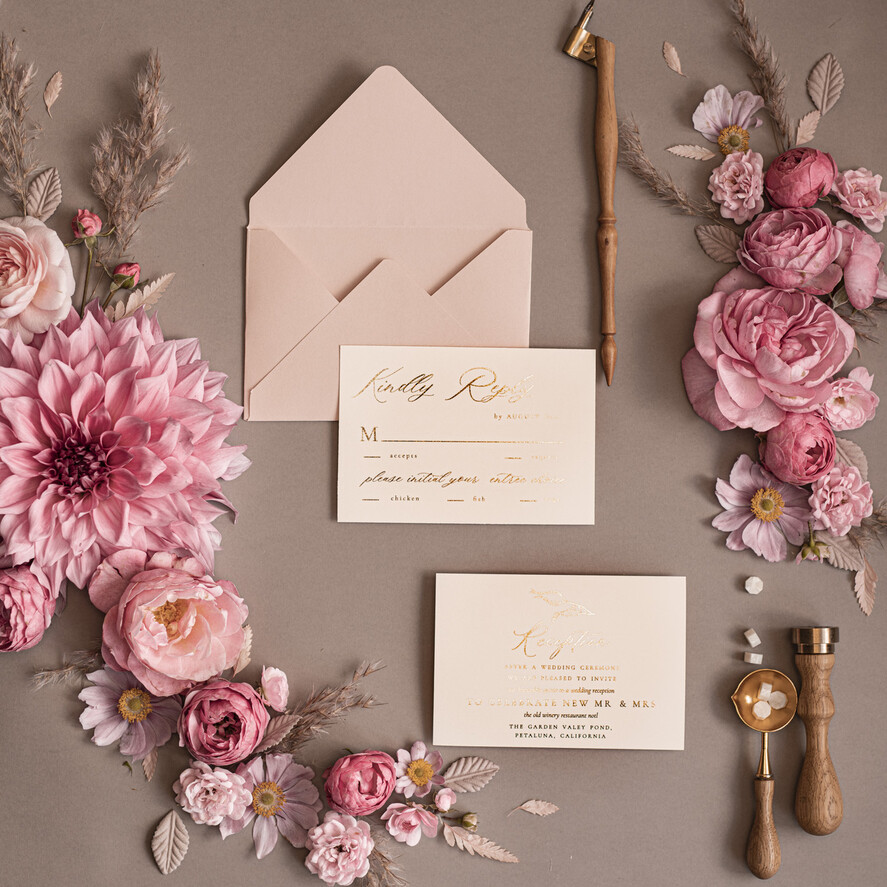 HOCHZEITS EINLADUNGEN Gold / Roségold / Silber / Glitzer Goldschimmer Hochzeiteinladungen, Blush Pink Glitter Hochzeitskarten, Glamour Goldene Hochzeitsinvitation Suite, Romantische erschwingliche Hochzeitsstationery