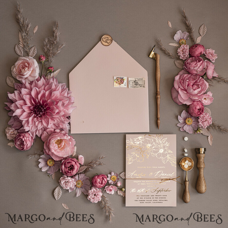 HOCHZEITS EINLADUNGEN Gold / Roségold / Silber / Glitzer Goldschimmer Hochzeiteinladungen, Blush Pink Glitter Hochzeitskarten, Glamour Goldene Hochzeitsinvitation Suite, Romantische erschwingliche Hochzeitsstationery